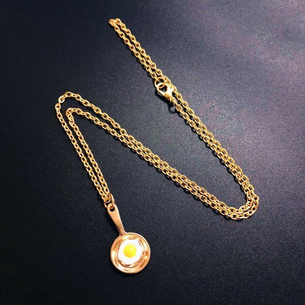 Creative Necklace Gold Fried Egg in Pan Pendant